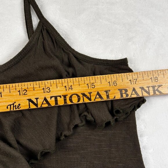 Womens Blouse Army Green Sz M Button-Down Ruffle Camisole Top Spaghetti Straps - Picture 4 of 9